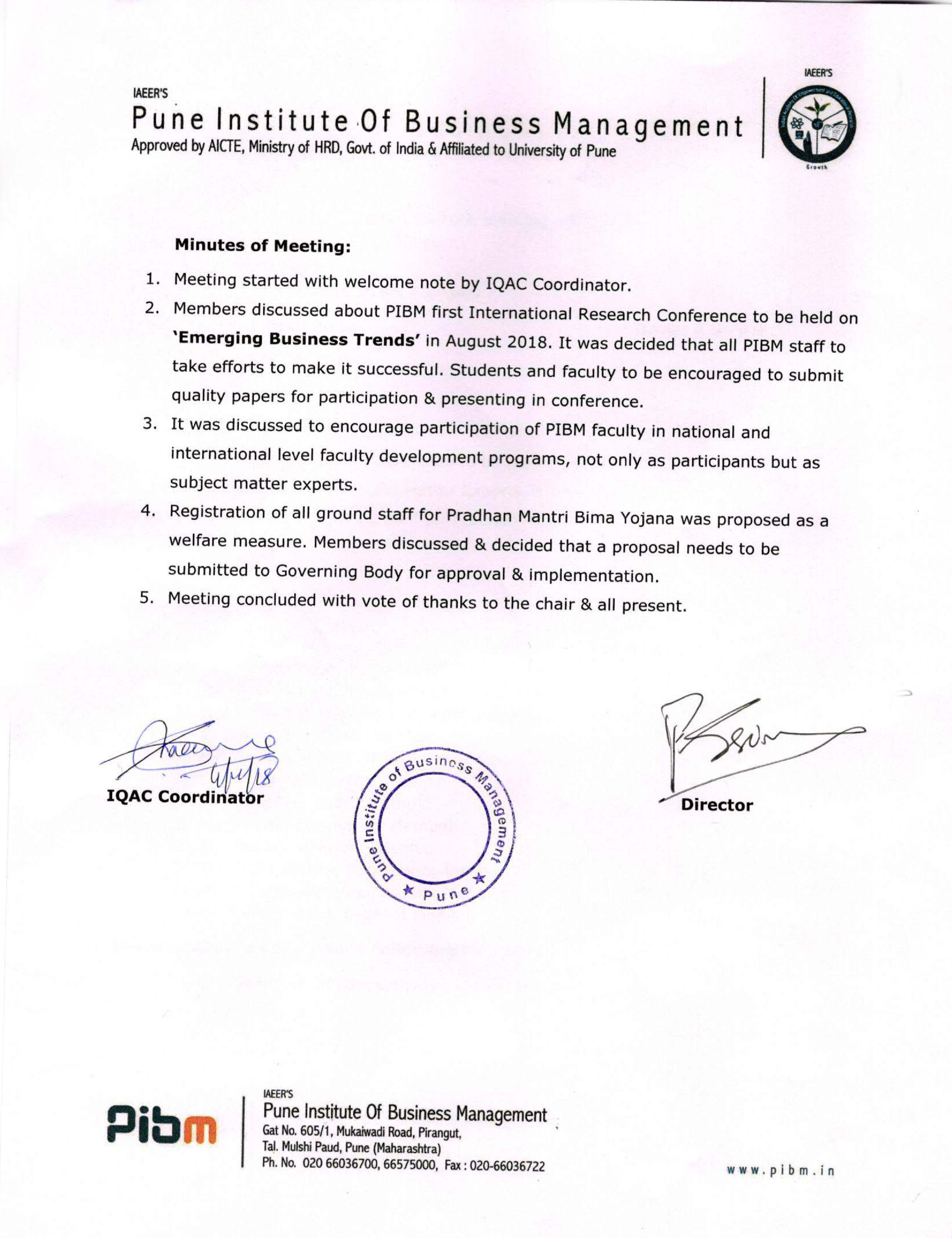 IQAC Minutes Of Meeting Q2 Apr 2018